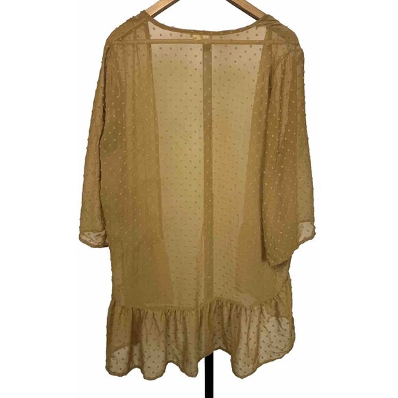 Maurices‎ Cardigan Open Front Ruffle Tunic Sheer Swiss Dot Romantic Gold Plus 0X - Picture 2 of 3